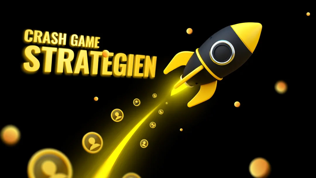 Titelbild für den Artikel, das eine Crash Game Rakete mit dem Text "Crash Game Strategien" zeigt.