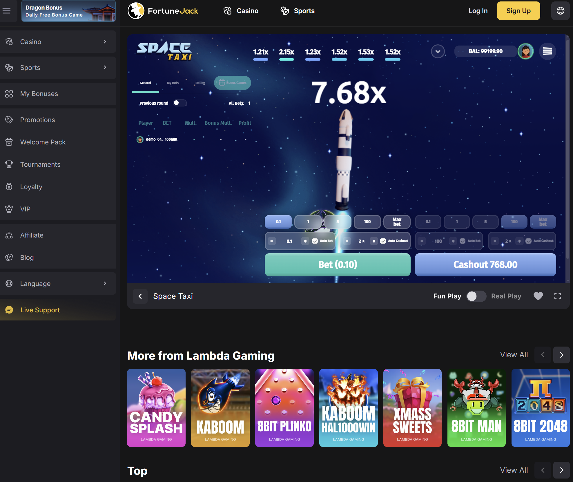 Krypto-Casino FortuneJack Crashgame