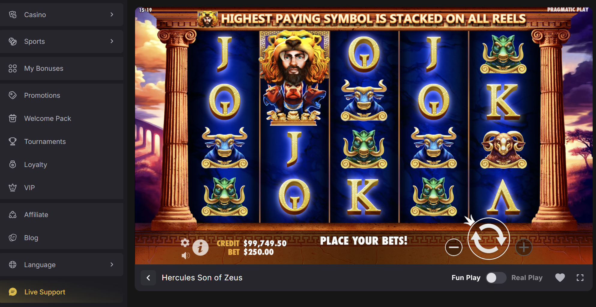 Krypto-Casino FortuneJack Spiel Herkules Slot