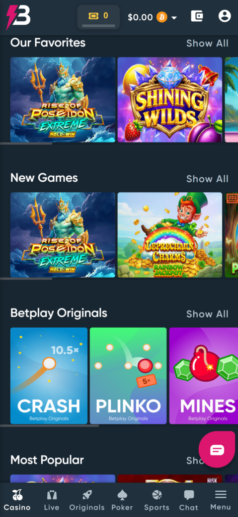 Betplay Casino Games Overview with a selection of a few games