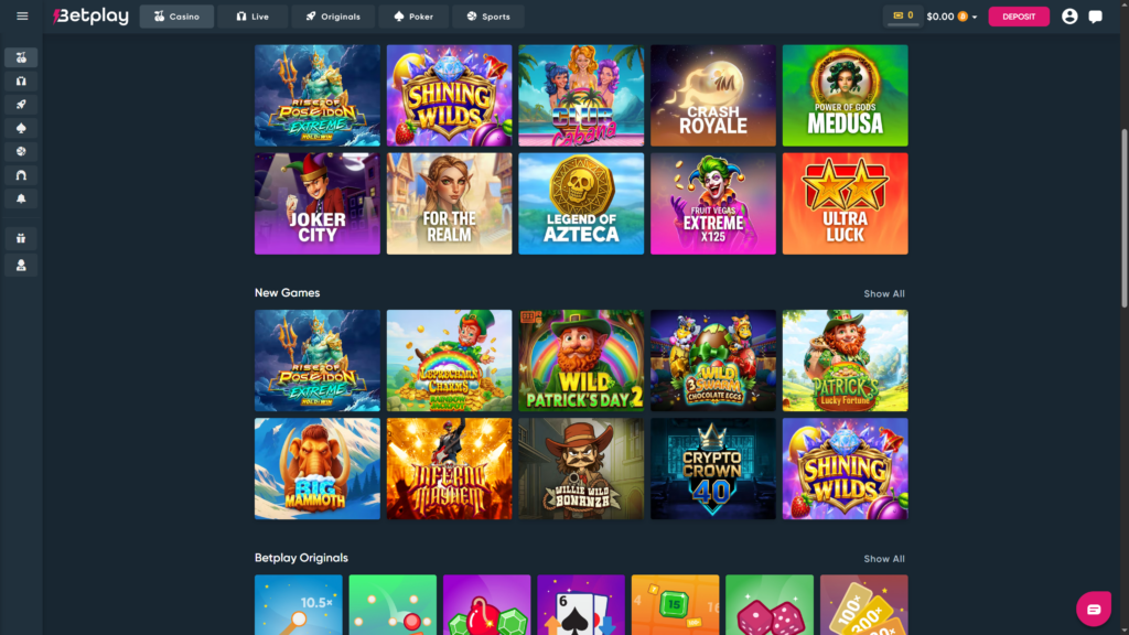 Betplay Casino Games Overview with a selection of a few games