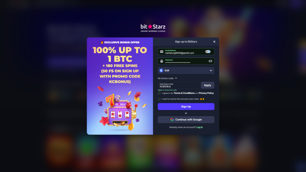 Bitstarz Bonus Code "KCBONUS" for extra benefits upon sign up