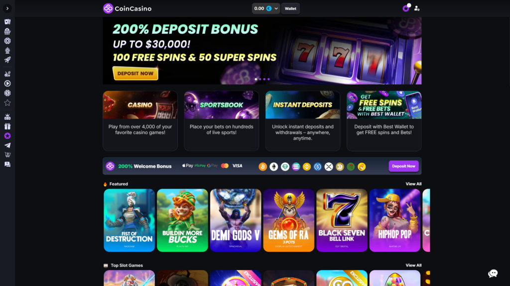 CoinCasino selection of games offered
