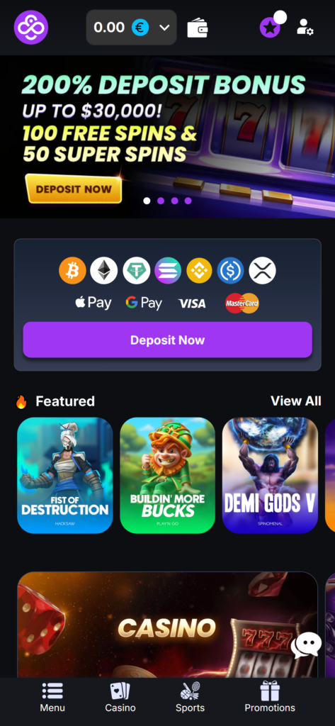 CoinCasino selection of games offered