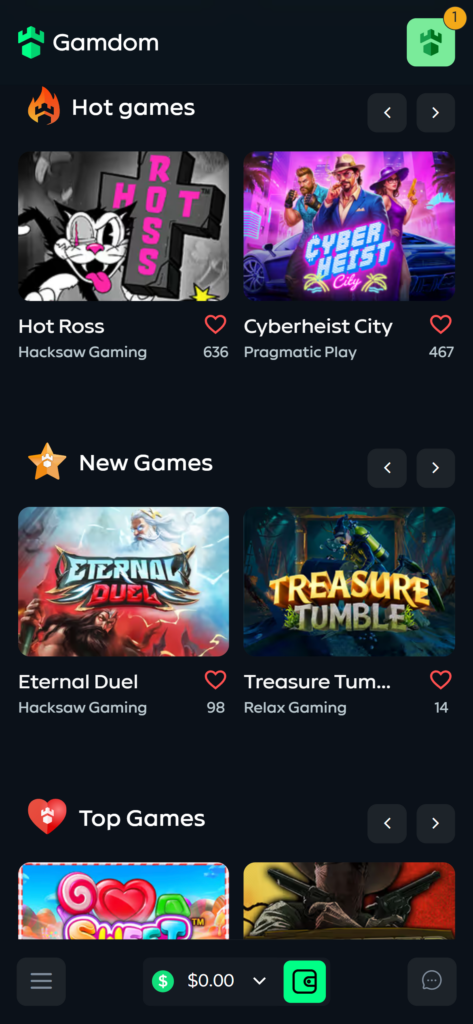 Gamdom Casino Games Overview with a selection of a few game