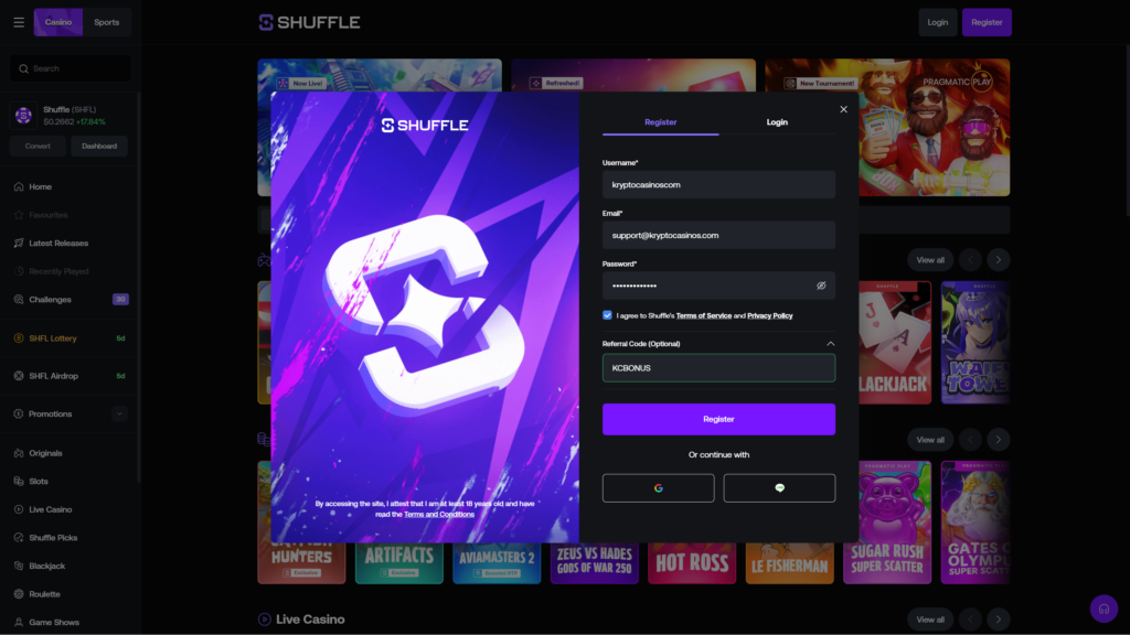 Shuffle Bonus Code for Deposit on Desktop. Bonus Code "KCBONUS".