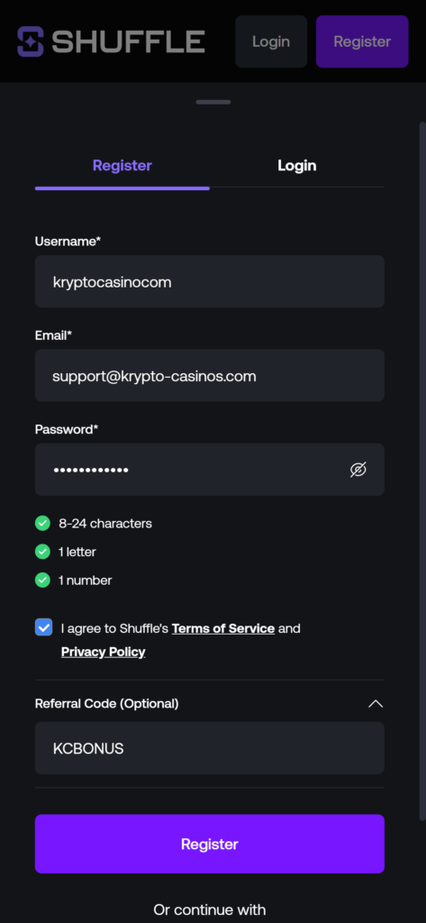 Shuffle Bonus Code for Deposit on Mobile. Bonus Code KCBONUS".