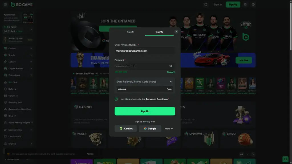 BC.game Bonus Code Registration "kcbonus"