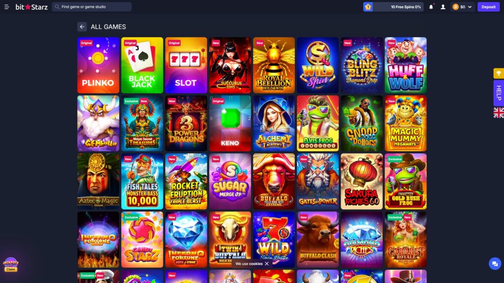 BitStarz online crypto casino playing the Book of Ra Magic slot game by Novomatic in immersive full-screen mode, displaying the in-game paytable info screen overlaid on the Egyptian temple-themed background with imposing stone column pillars and hieroglyph-carved walls, golden 'BOOK OF RA MAGIC' logo with winged scarab emblem at the top, paytable showing six symbol payout breakdowns including the explorer adventurer character (5x = 500.00, 4x = 100.00, 3x = 10.00, 2x = 1.00), the Book of Ra special scatter/wild symbol (5x = 200.00, 4x = 20.00, 3x = 2.00), the Pharaoh tomb mask (5x = 200.00, 4x = 40.00, 3x = 4.00, 2x = 0.50), the Horus falcon statue (5x = 75.00, 4x = 10.00, 3x = 3.00, 2x = 0.50), the blue scarab beetle amulet (5x = 75.00, 4x = 10.00, 3x = 3.00, 2x = 0.50), and an Ace card with low-value royals (5x = 15.00 / 10.00, 4x = 4.00 / 2.50, 3x = 0.50), centred bonus feature highlight box advertising '10 free games + up to 9 special expanding symbols' triggered by the open Book of Ra featuring a glowing golden 9 numeral on the page, A/K letters and Q/J/10 numerals decorating the bottom edges, paytable pagination dots at the bottom indicating page 1 of 5, top header info bar showing BALANCE EUR 100,000.00, BET EUR 1.00, LAST WIN EUR (blank) and a 09:01 round timer, bottom control panel with green Info, sound, balance display, minus/plus bet adjustment buttons set to 1.00, MAX BET, gamble feature rabbit, autoplay refresh and a circular Spin button, top header showing player rank 1 with '10 Free Spins 0%' progress widget, notification bell, profile icon, BTC wallet labelled 'Playing with BTC' and purple Deposit button, JackPotz Claim animated promo bottom-left, vertical yellow trophy and HELP buttons plus UK flag region selector on the right edge, game title 'Book Of Ra Magic' bottom-left, Playing for real toggle, Bonuz Mania Deposit, Piggyz, Jackpotz icons and fullscreen toggle, Top Games carousel below showing Gates of Olympus Super Scatter, Snoop Dogg Dollars, Gates of Olympus 1000, Wild Spin, Sugar Rush 1000, Sweet Bonanza 1000, Hot Step (New) and Legacy of Dead, plus a More from Novomatic section