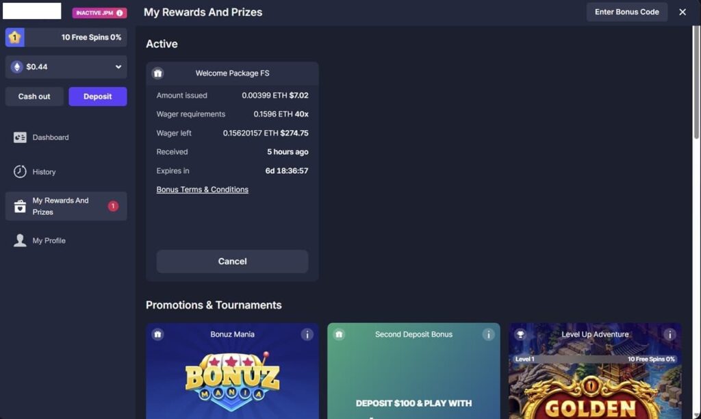 BitStarz My Rewards and Prizes
