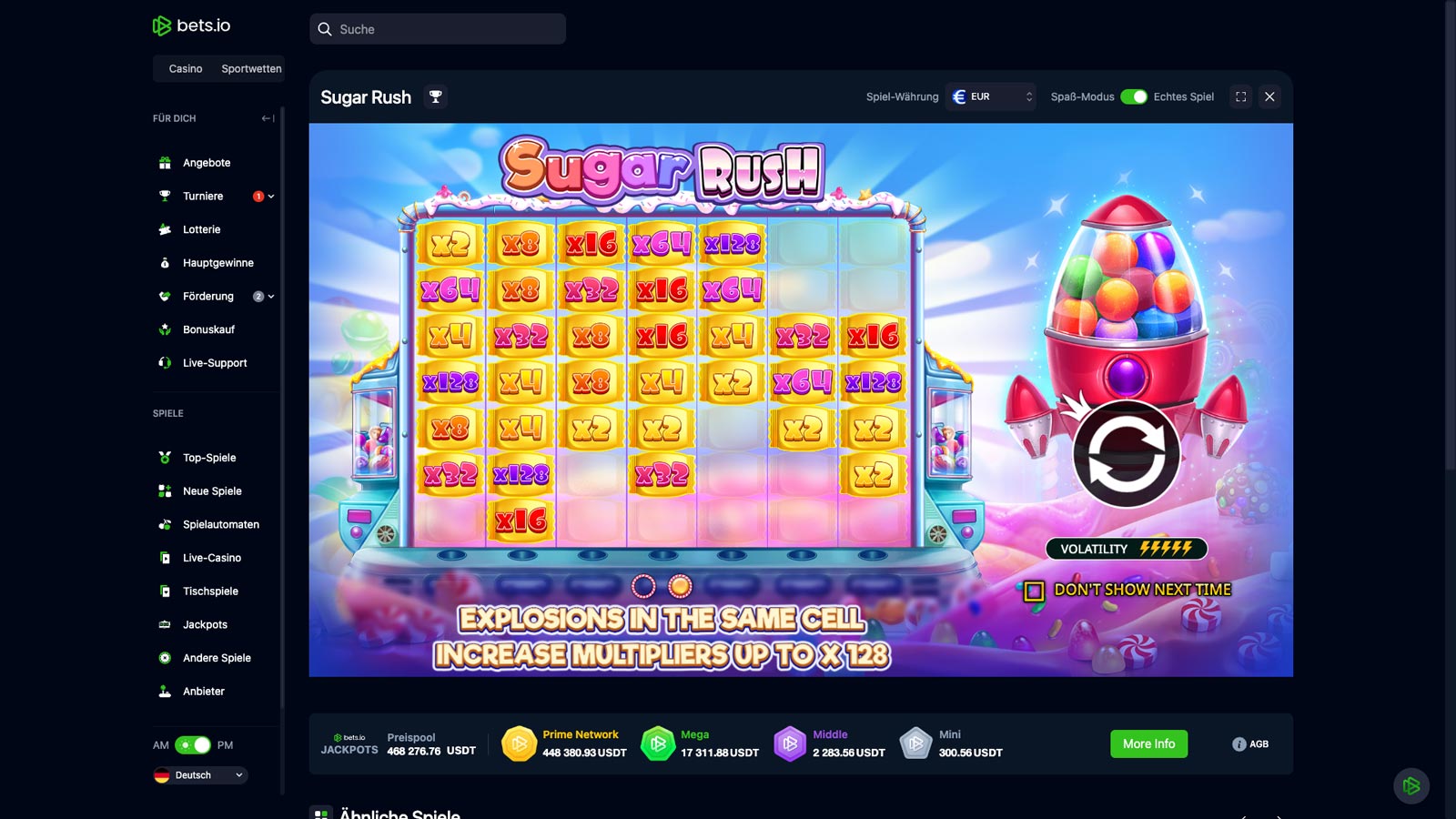 Screenshot des Slots Spiel Sugar Rush auf bets.io