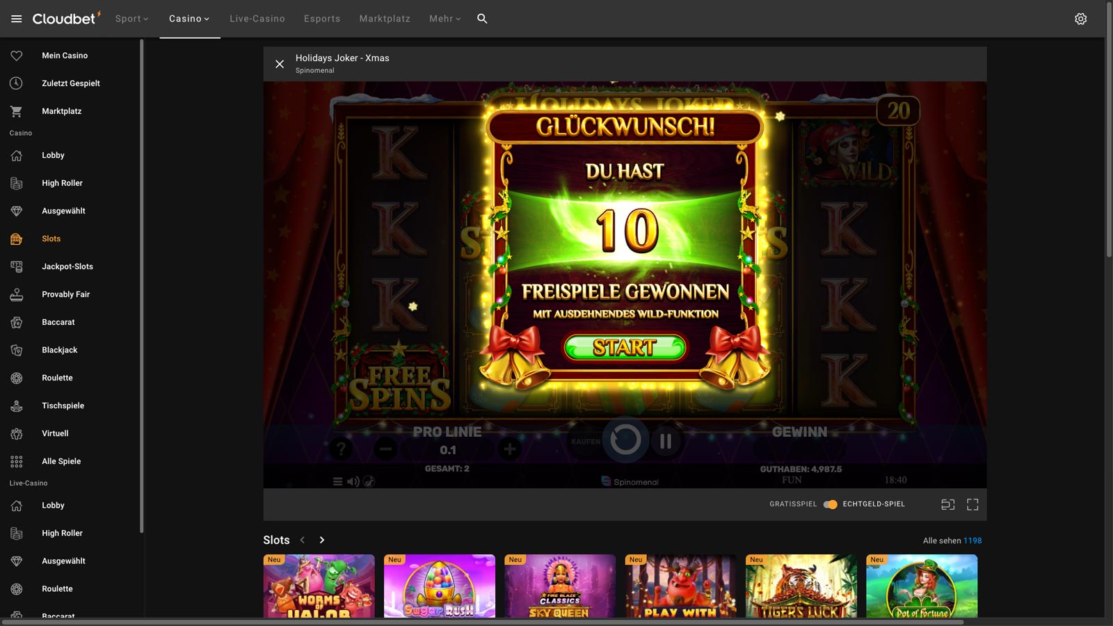 Cloudbet Freispiele Screenshot