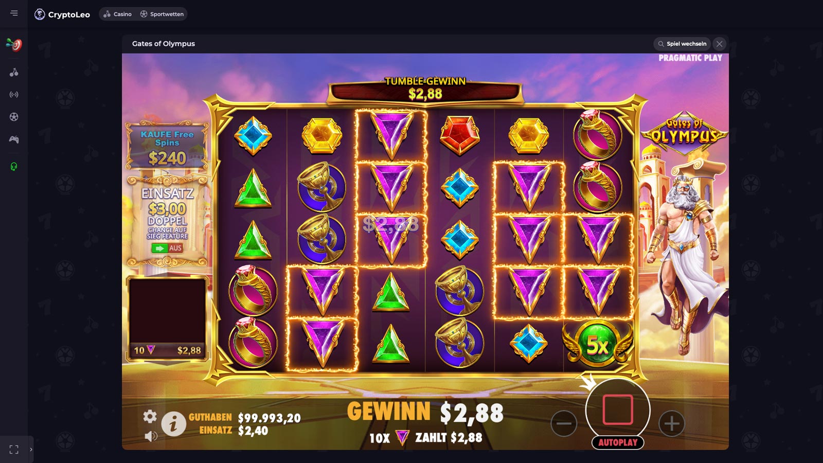 Gates of Olympus Slots Spiel auf CryptoLeo