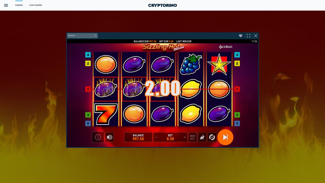 Sizzling Hot Deluxe Slots-Spiel auf Cryptorino