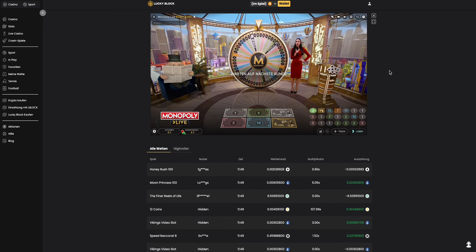 Lucky Block Live-Casino Screenshot