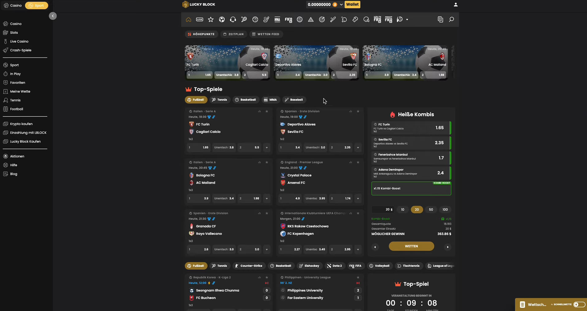 Lucky Block Sportwetten Screenshot