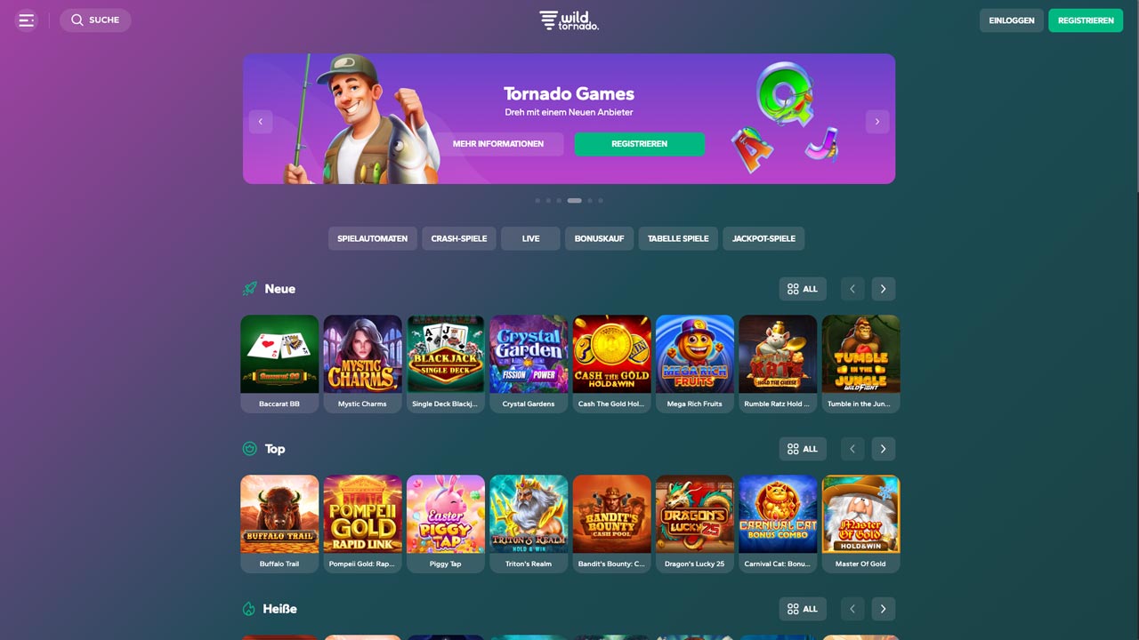 WildTornado Casino Screenshot Homepage